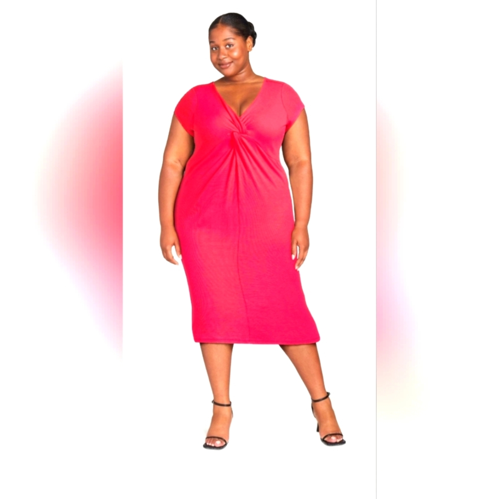 Sofia Vergara Plus Size Twist Front Ribbed Coral Dress